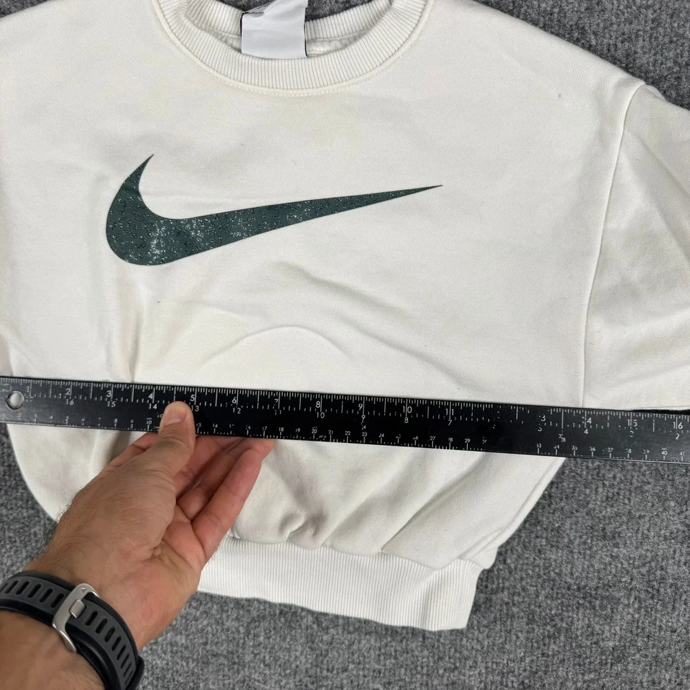 Nike Sweatshirt Kids Size 4XS Off-White Green Glitter Swoosh Logo Pullover